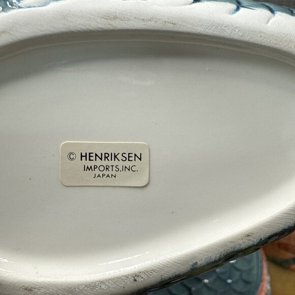 Vintage Rare 10 piece MCM Henriksen Majolica Fish Sculpture Iridescent Jug Pitch - Picture 10 of 12